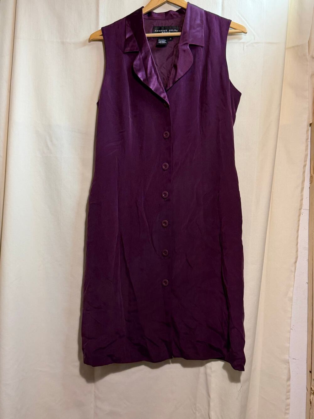 August Silk Purple Button-Up Dress Woman’s Size 10.